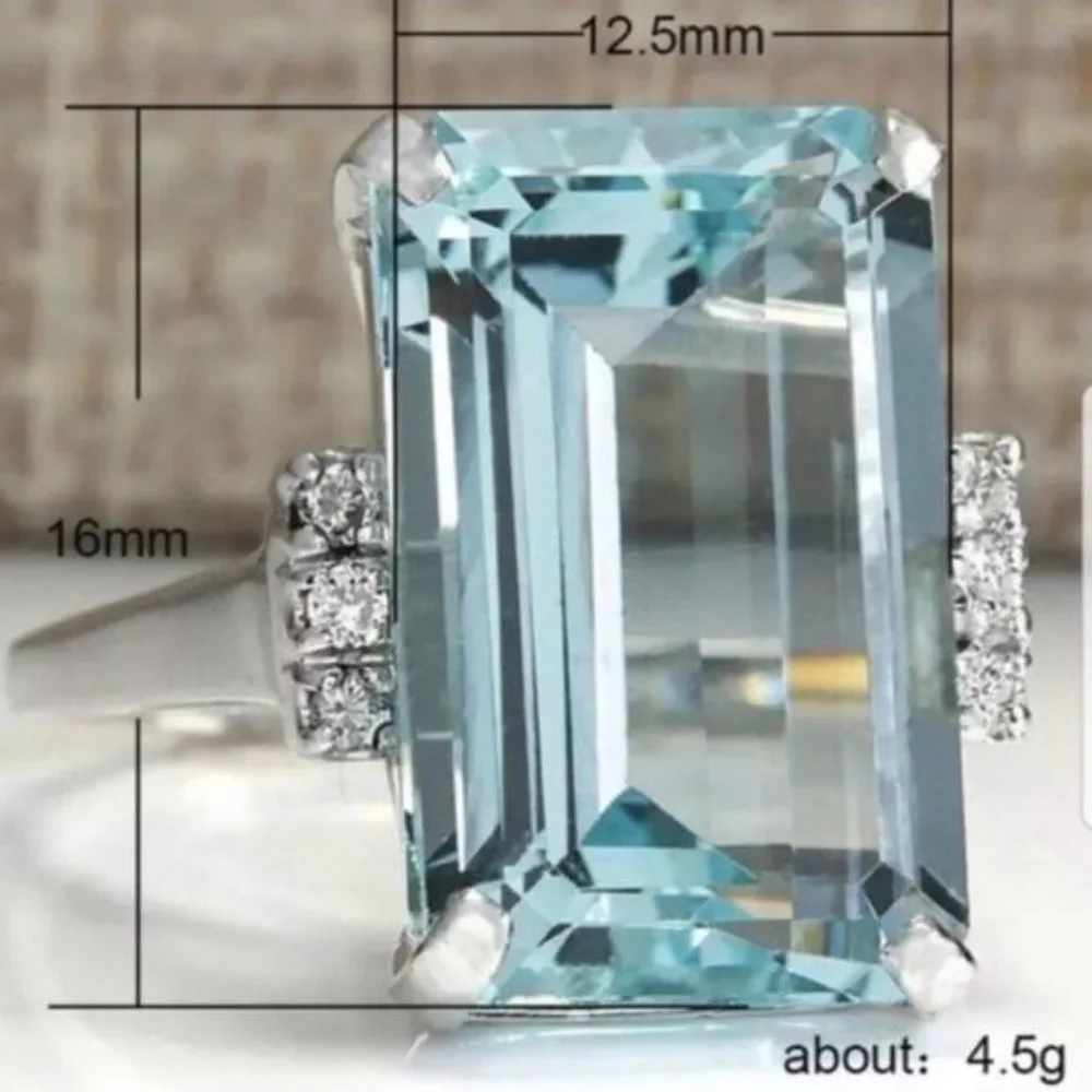 NEW HUGE AQUAMARINE DIAMOND 925 SILVER RING, CUTE RING, SHINY RING. - Picture 5 of 5